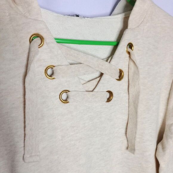 Sportelle Lace Up V-Neck Lightweight Hoodie Cotton Pocket Sweatshirt Top Small - Picture 3 of 5